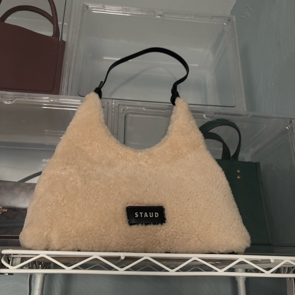STAUD Shearling Leather Winona Shoulder Bag